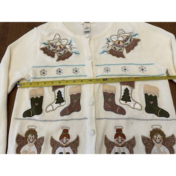 Bechamel Cardigan Womens Large White Christmas Sweater Button Knitted Angel - Picture 4 of 10